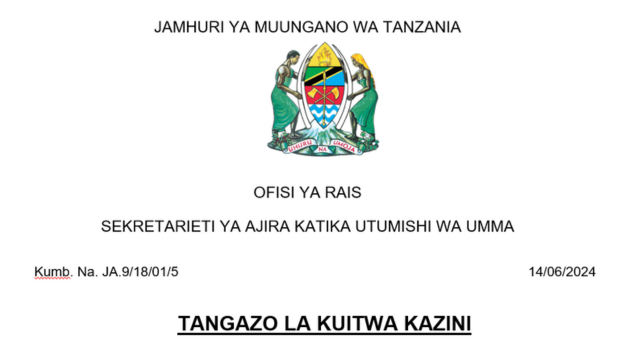 Ajira Portal Calls for Work Placement Tanzania