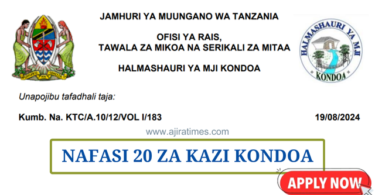 Kondoa Town Council Vacancies August 2024